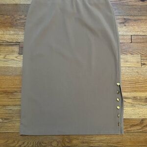 Chic Tan Pencil Skirt with Gold Button Detail